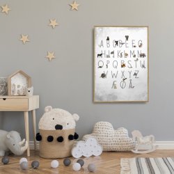 ALPHABET WHITE ANIMALS - BRNEPLAKAT - ALFABET MED DYR
