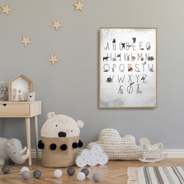 ALPHABET WHITE ANIMALS - BRNEPLAKAT - ALFABET MED DYR