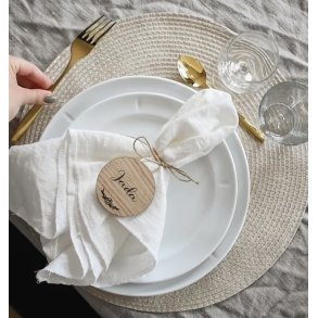 Rundt bordkort med rose