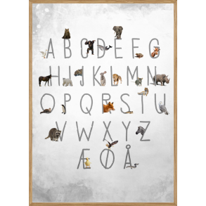 ALPHABET WHITE ANIMALS - BRNEPLAKAT - ALFABET MED DYR